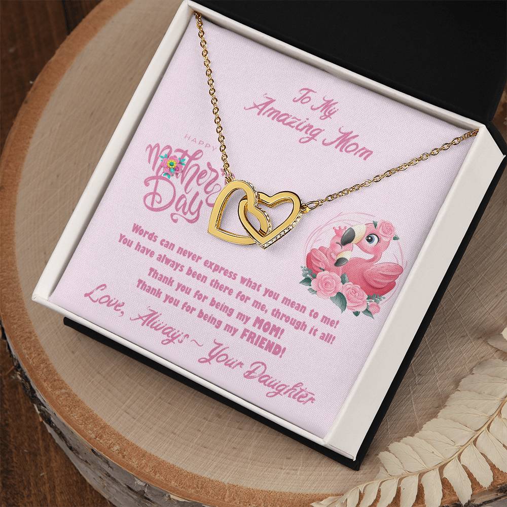 Flamingo Mom'S Day Two Hearts Necklace Interlocking Hearts Necklace