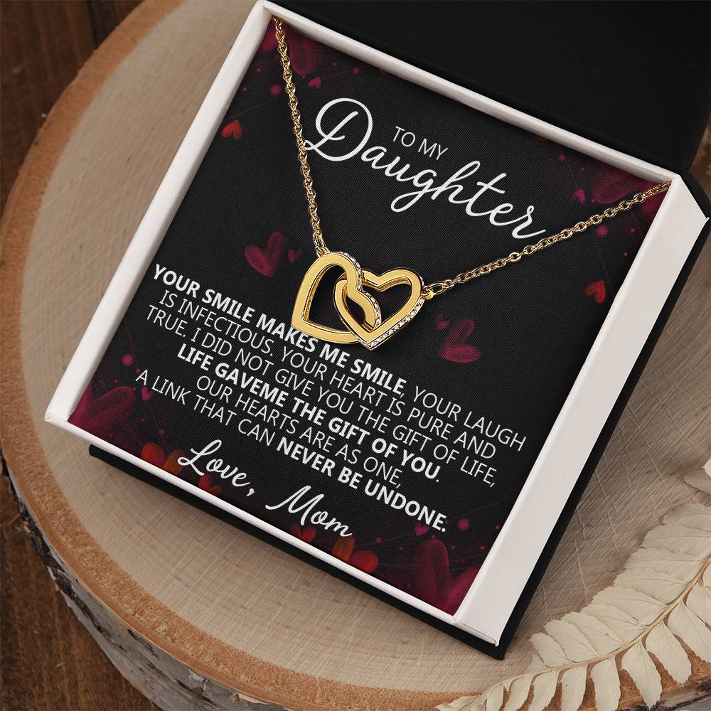 To My Daughter - You Make Me Smile - Unique Heart Bonding Necklace Gift Set Interlocking Hearts Necklace