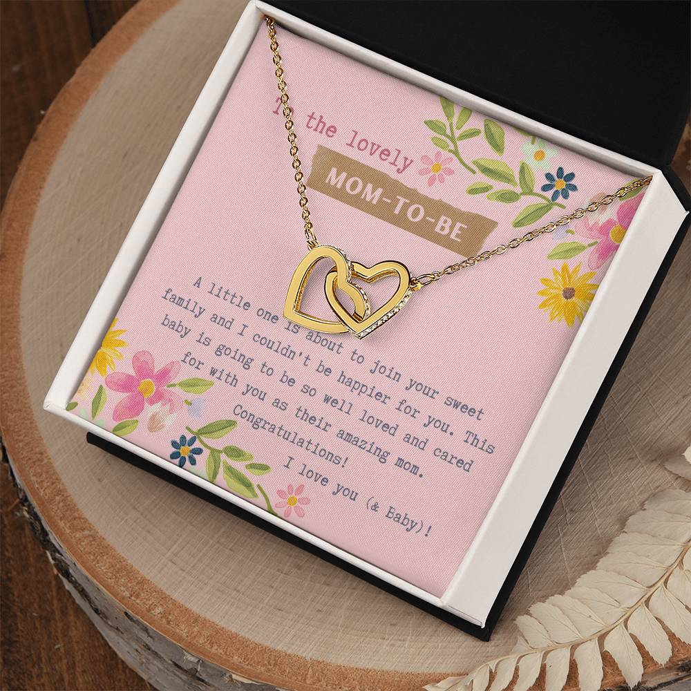 Mom To Be Interlocking Hearts Necklace Pink Floral Baby Shower
