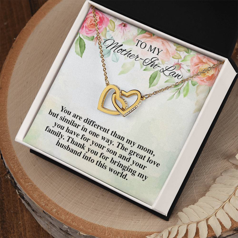 To My Mother-In-Law Thank You For Bringing My Husband Interlocking Hearts Interlocking Hearts Necklace