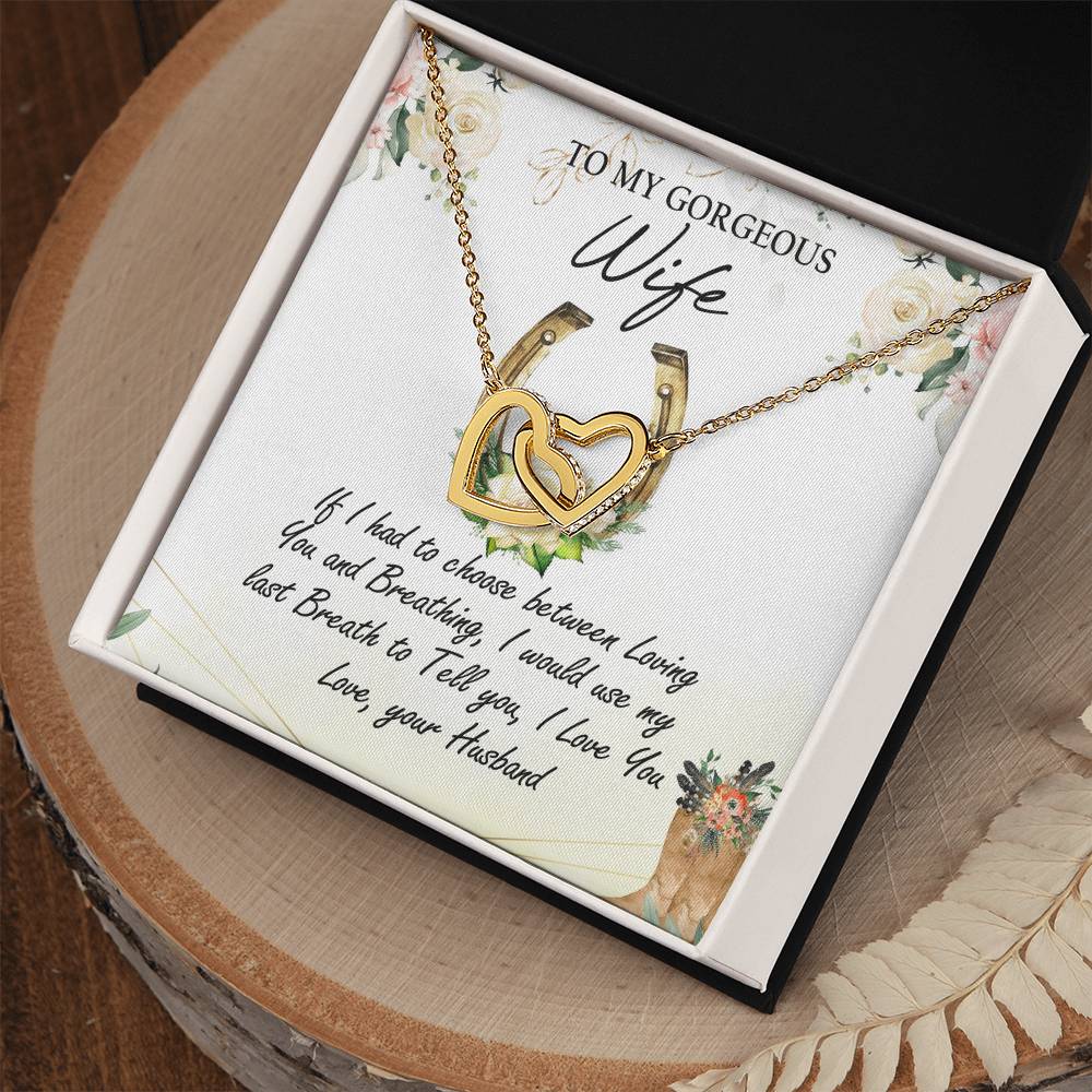 To My Gorgeous Wife Interlocking Hearts Necklace Message Card