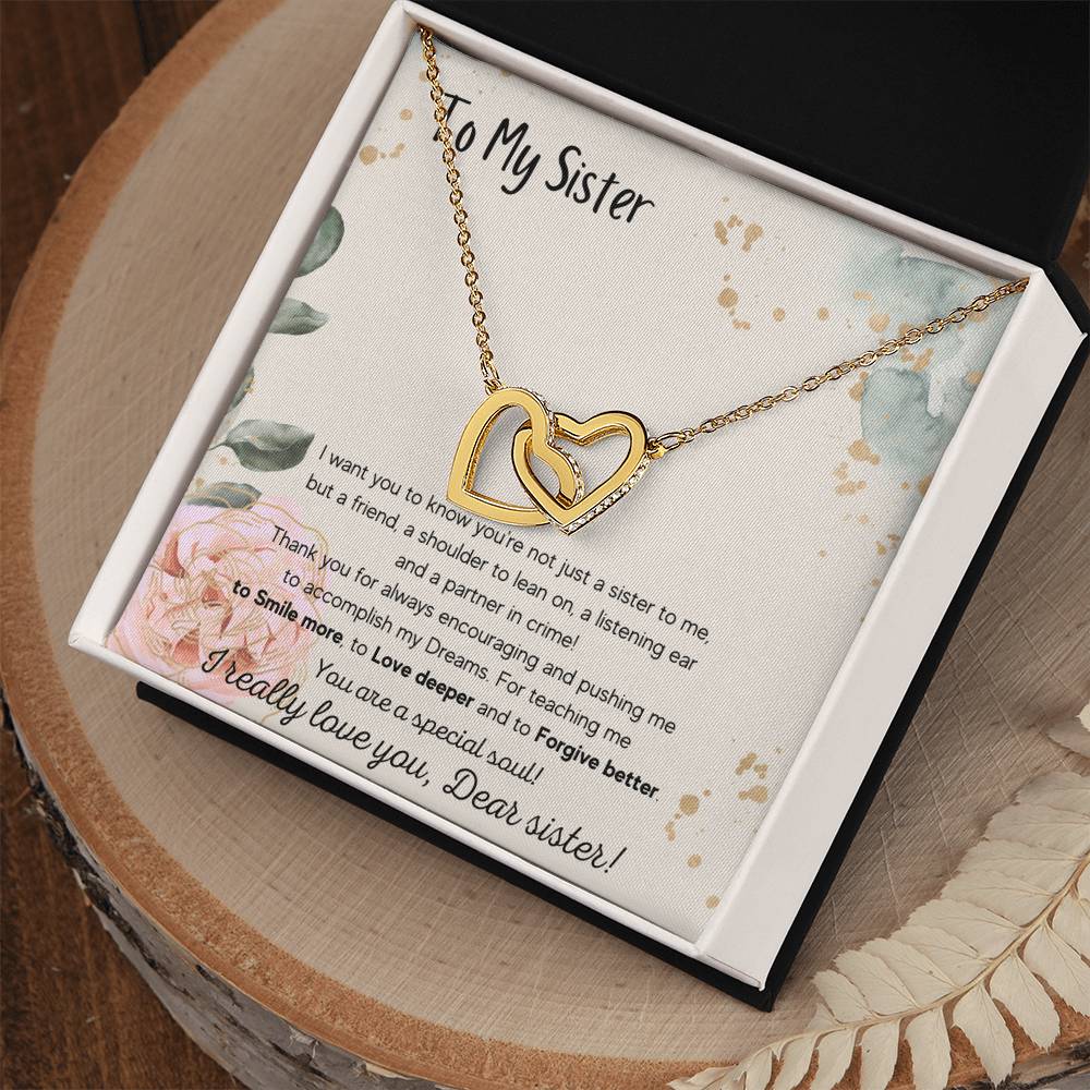 To My Sister Interlocking Hearts Necklace