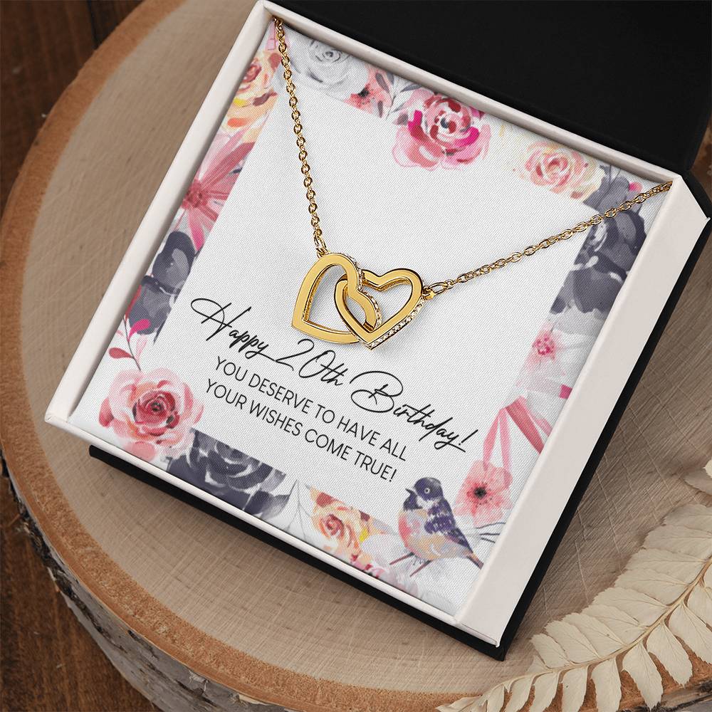 Happy 20Th Birthday Interlocking Hearts Necklace Message Card
