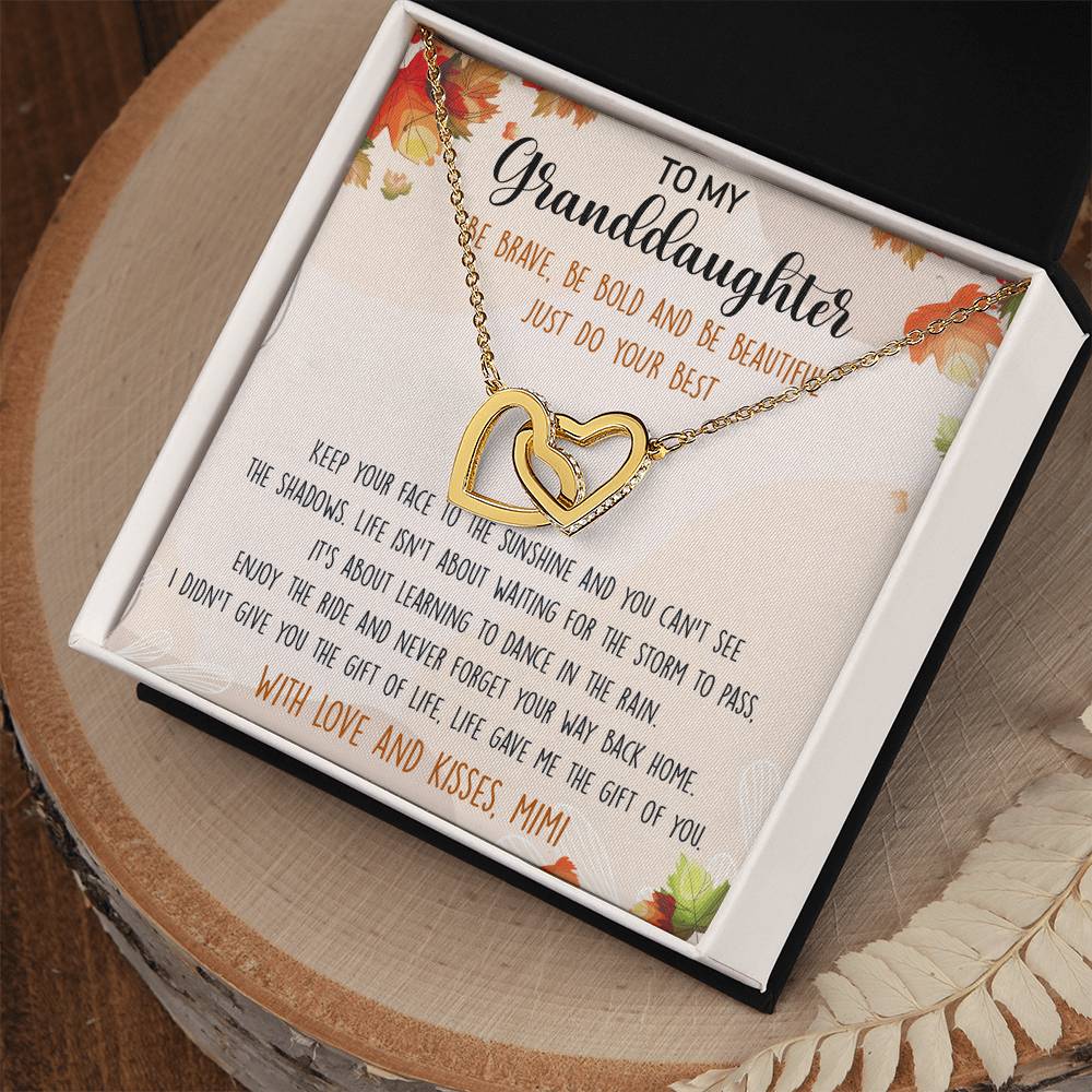 To My Granddaughter Interlocking Hearts Necklace Message Card