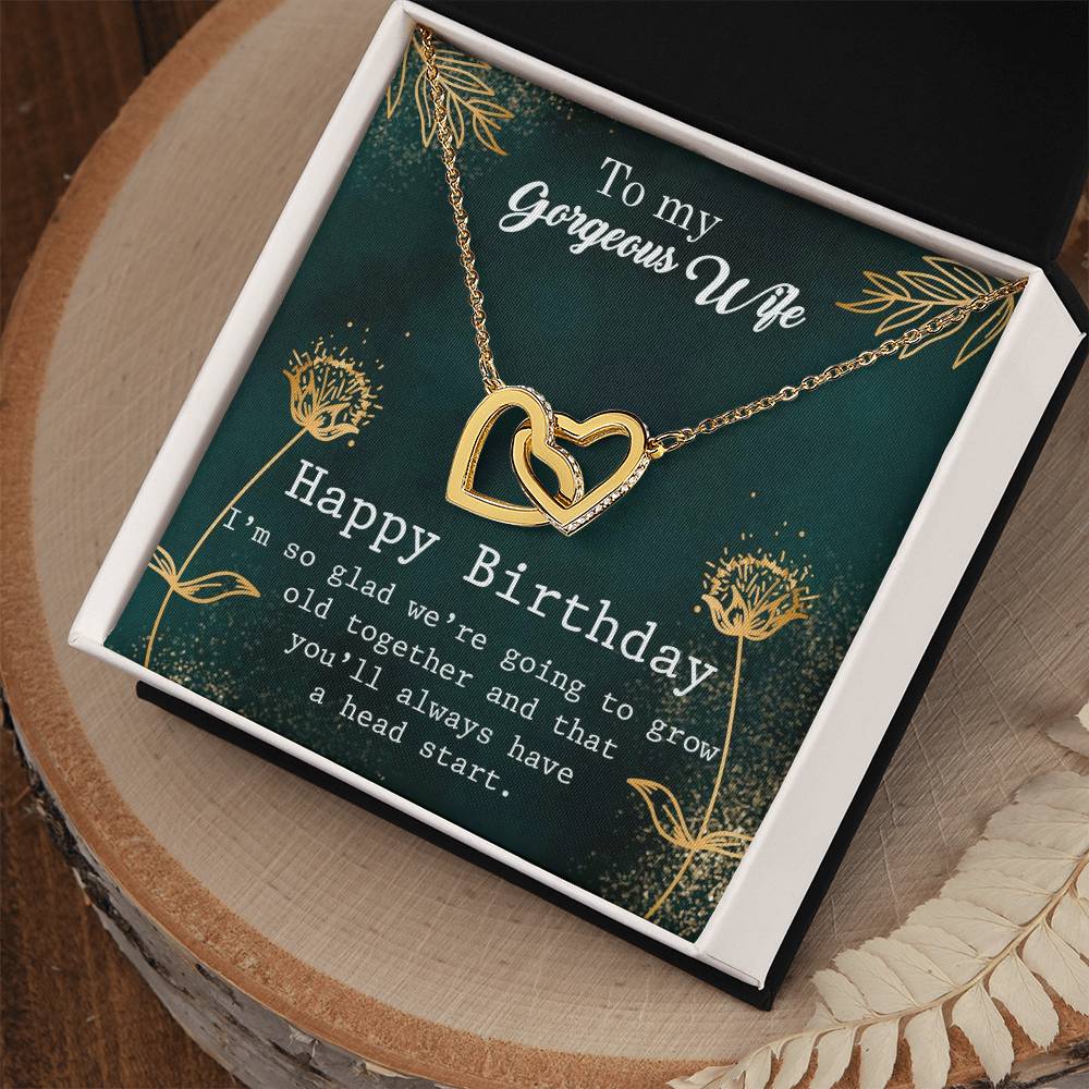 To My Gorgeous Wife - Happy Birthday Gift - Interlocking Hearts Necklace