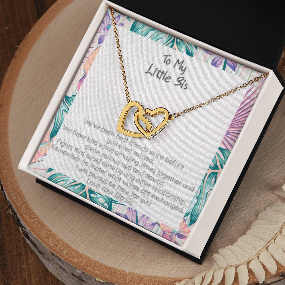 Little Sis I Will Always Be Here For You - Locked Hearts Necklace Interlocking Hearts Necklace