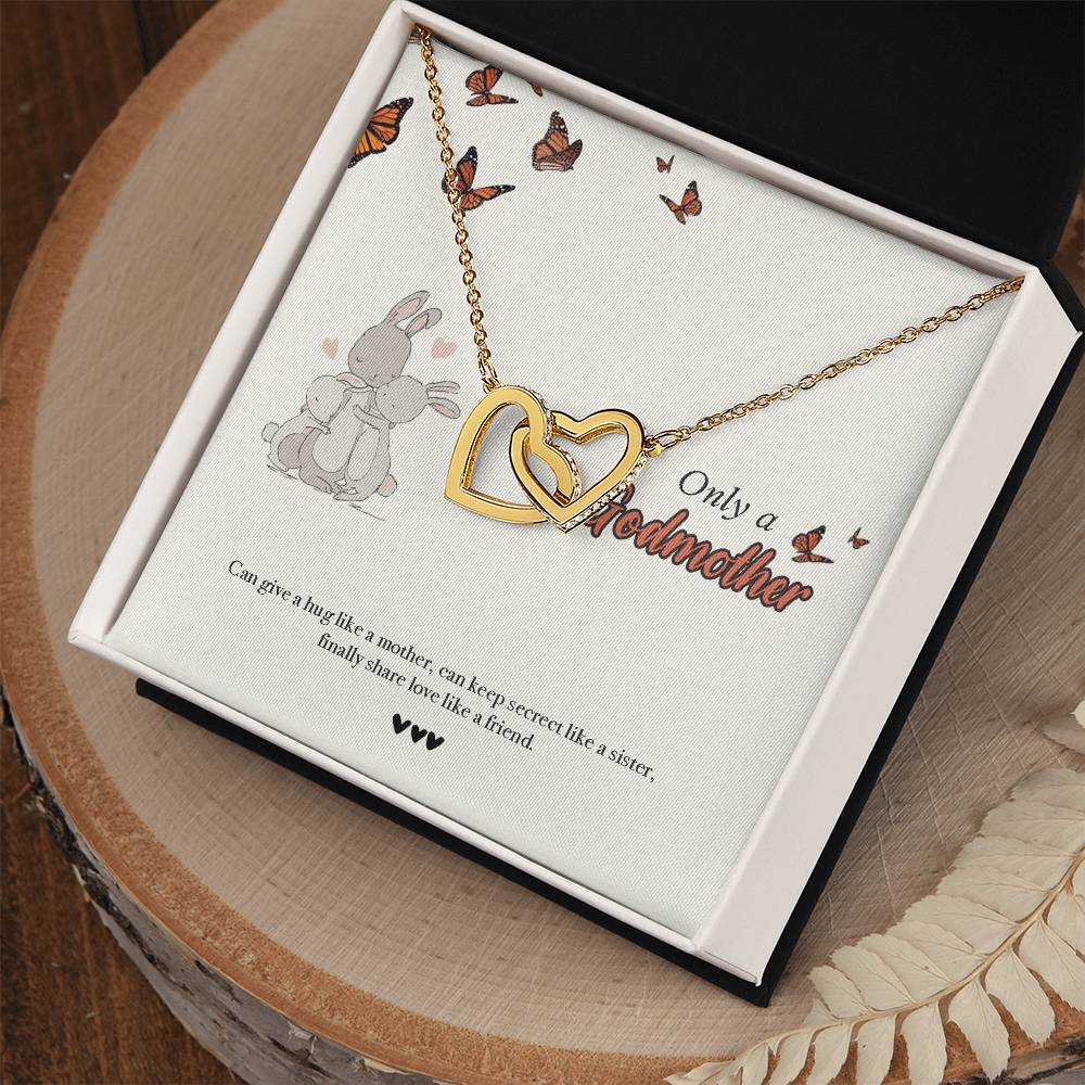 Godmother Goddaughter Gift Necklace Emotional Message Card Cute Rabbit Interlocking Hearts Necklace