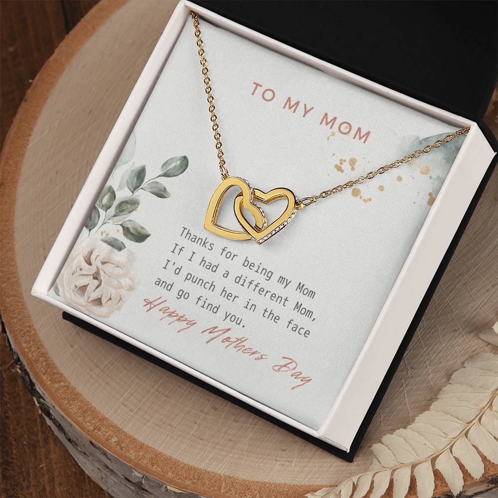 Thanks For Being My Mom Double Heart Interlocking Hearts Necklace