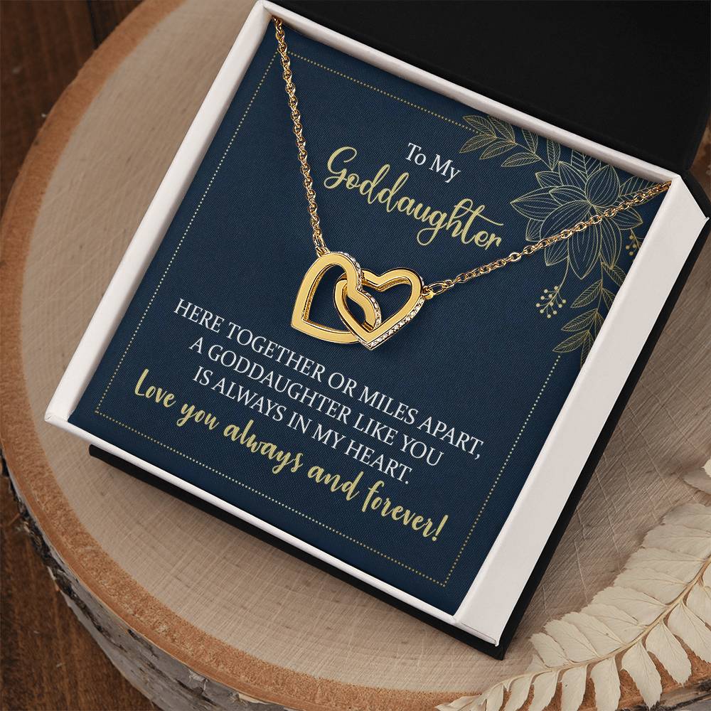 To My Goddaughter Though We Are Miles Apart Interlocking Hearts Necklace
