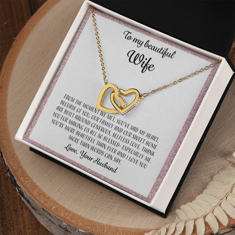 To My Beautiful Wife From The Moment We Met - Pink Interlocking Hearts Necklace