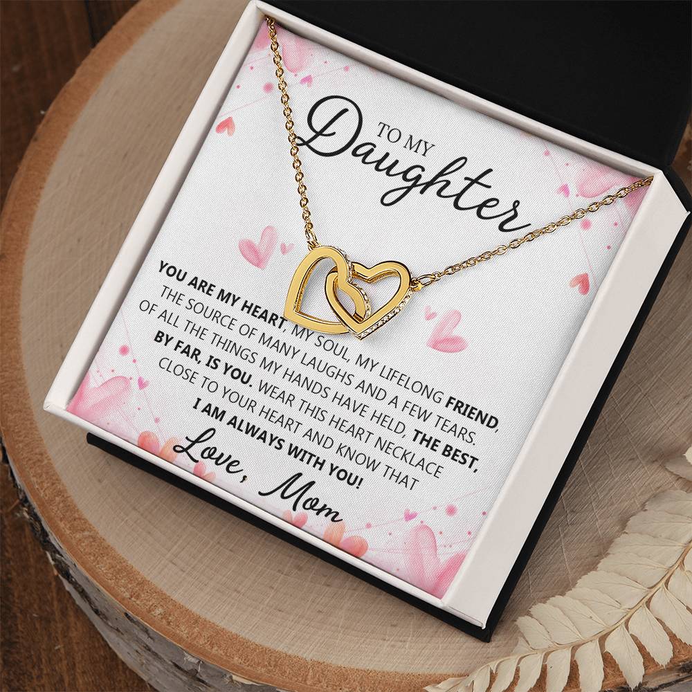 To My Daughter - You Are My Heart - Unique Heart Bonding Necklace Gift Set Interlocking Hearts Necklace