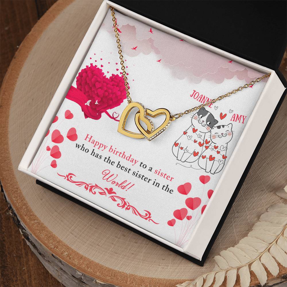 Happy Birthday Sister - Interlocking Necklace - Personalized Interlocking Hearts Necklace