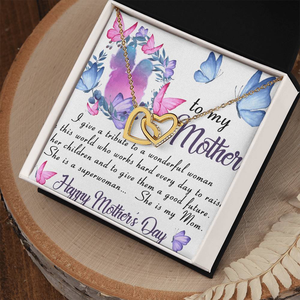 To My Mom- Pendant Necklace Birthday Gift Mothers Day Gift Jewelry For Her Interlocking Hearts Necklace
