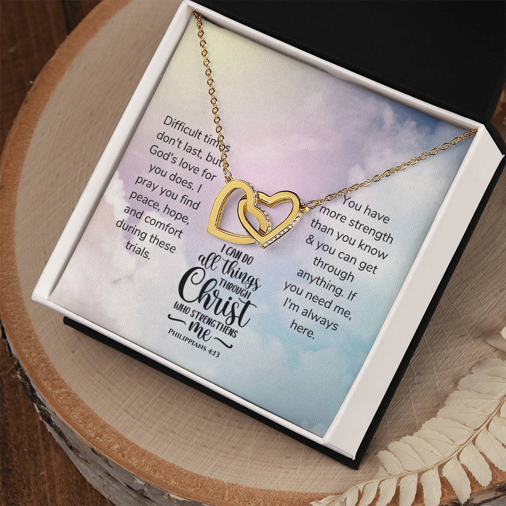 Scripture Encouragement Interlocking Hearts Necklace Philippians 413 Rainbow Clouds