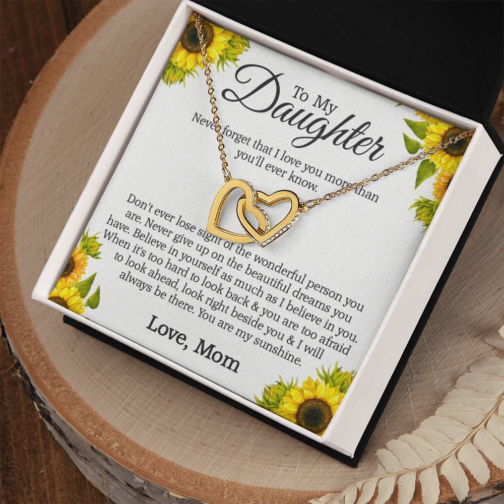 To My Daughter - Never Forget That I Love You More Than You'Ll Ever Know Interlocking Hearts Necklace
