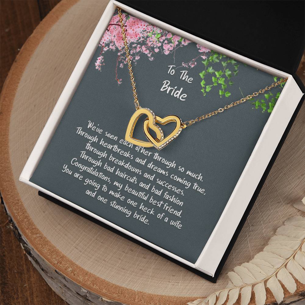 The Bride My Best Friend Hearts Rose Gold Finish Necklace Interlocking Hearts Necklace