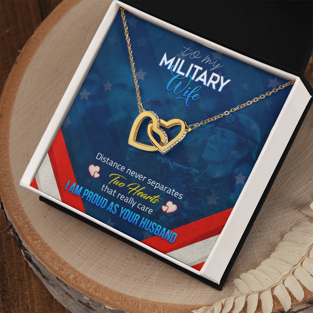 To My Military Wife-Double Heart Pendent Interlocking Hearts Necklace