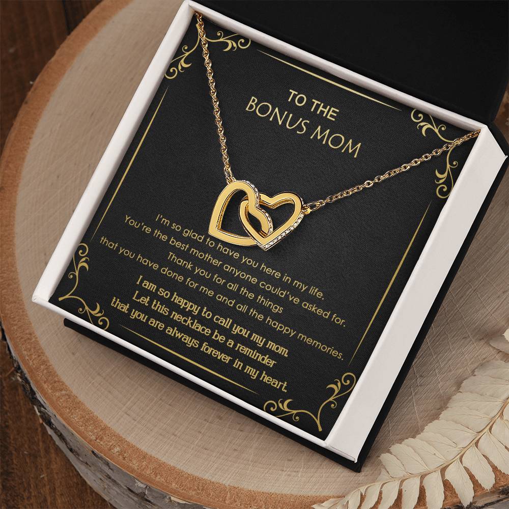 Gift For Bonus Mom - Glad To Have You - Interlocking Interlocking Hearts Necklace