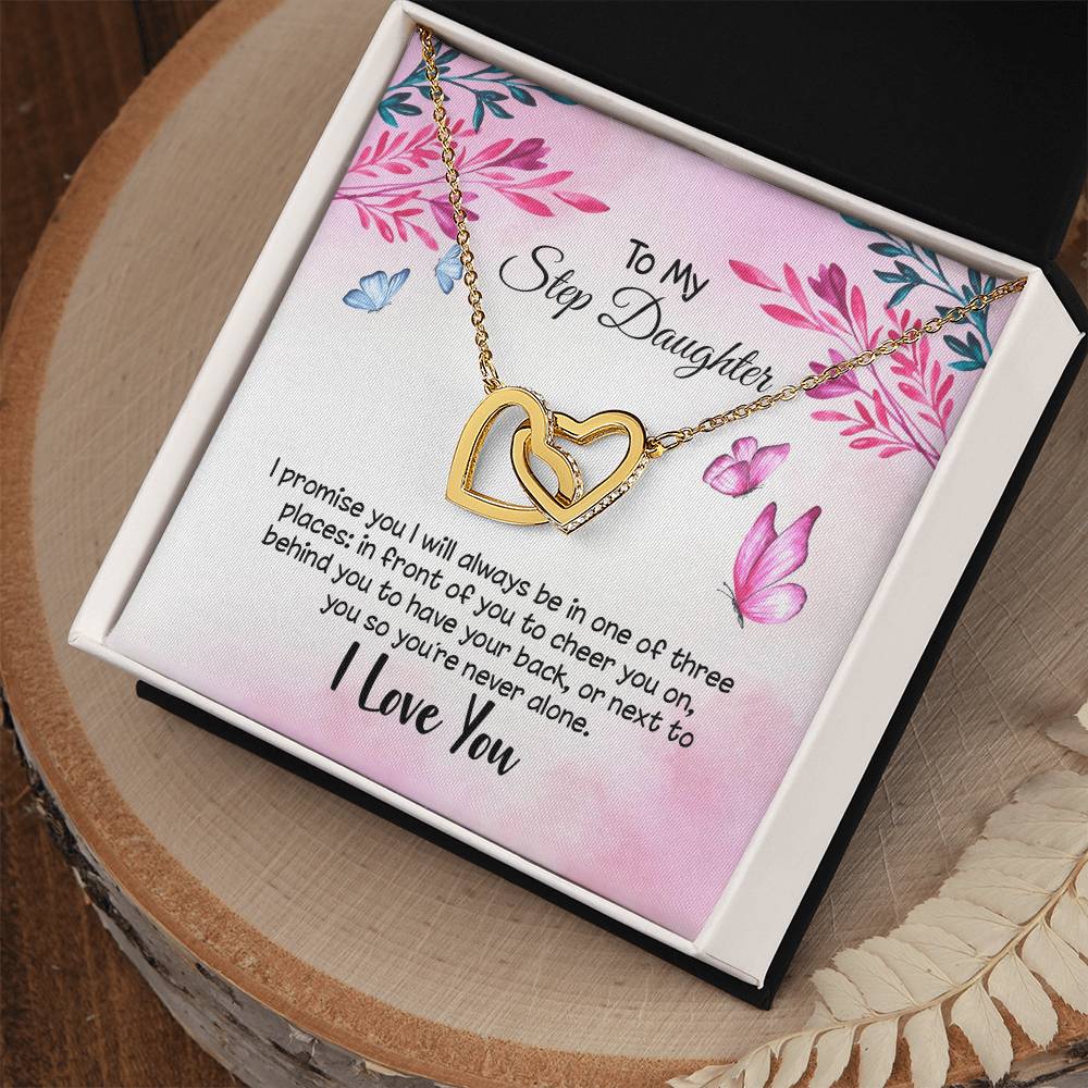 To My Step Daughter - I Promise - I Love You Interlocking Hearts Necklace