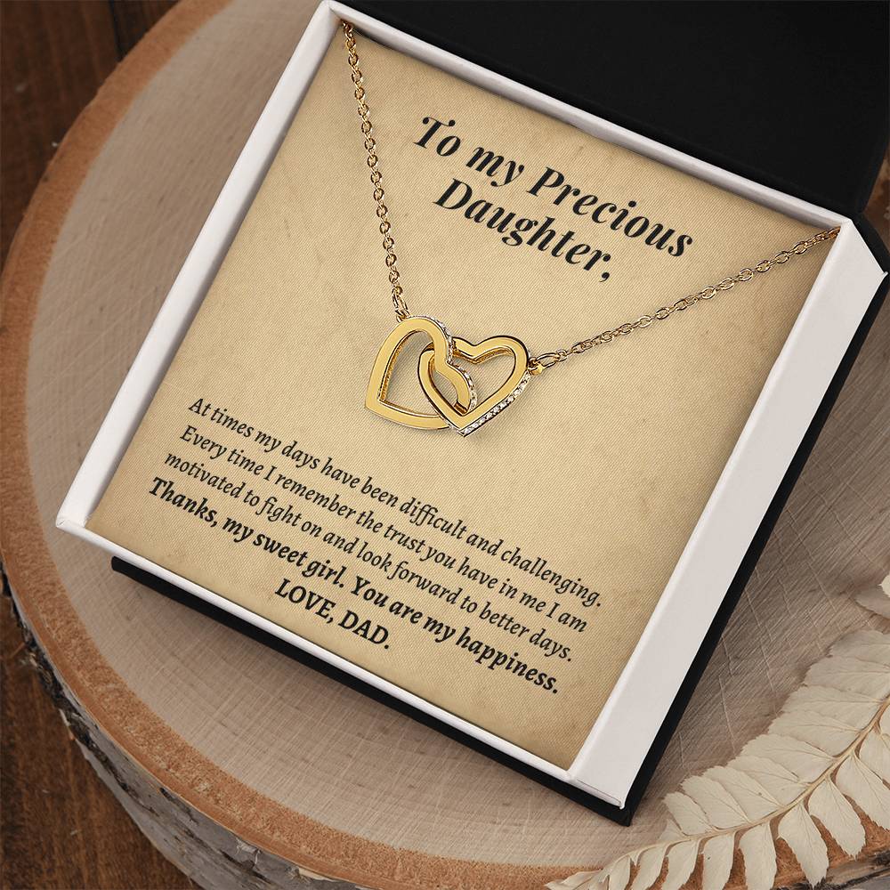 Gift For Daughter From Dad - Thanks My Sweet Girl You Are My Happiness Interlocking Hearts Necklace