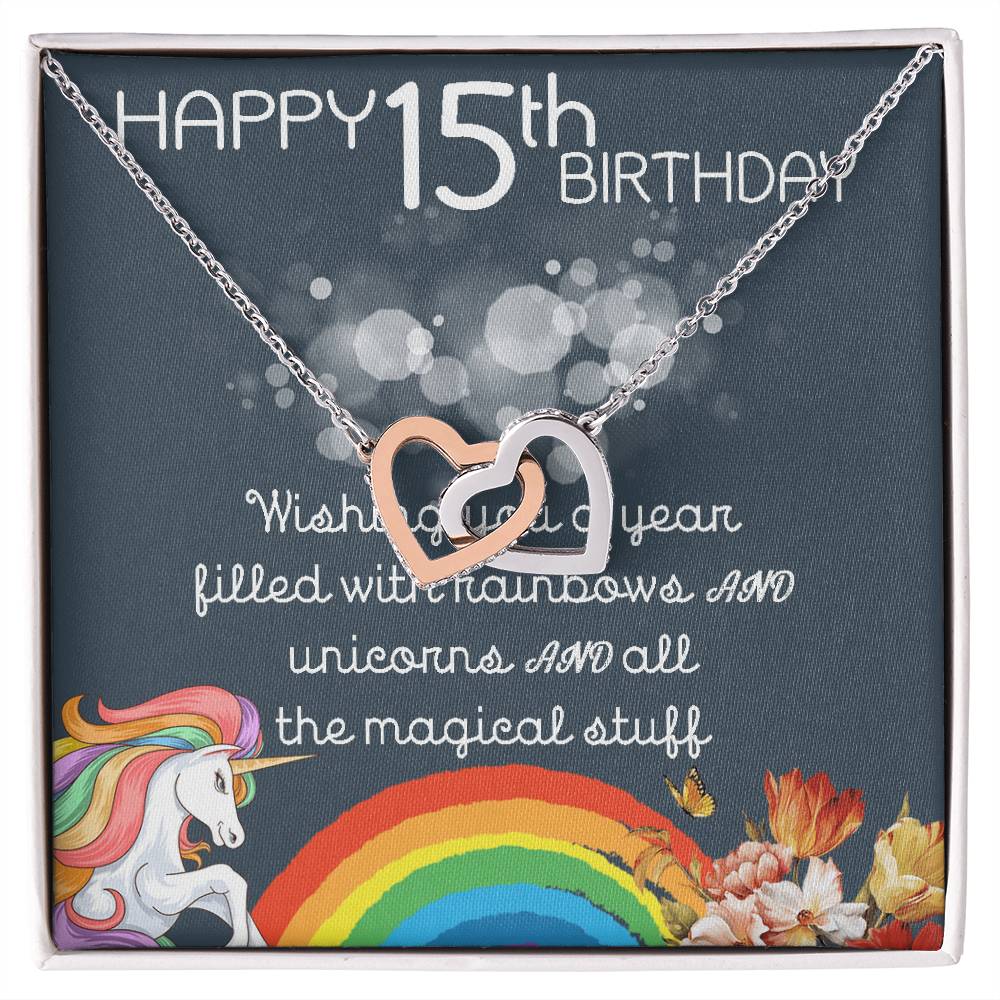 15Th Birthday Necklace Gifts For Girls Cute Unicorn 15 Years Old Girl Jewelry Gift For Daughter Niece Interlocking Necklace Xu246Il08 Interlocking Hearts Necklace