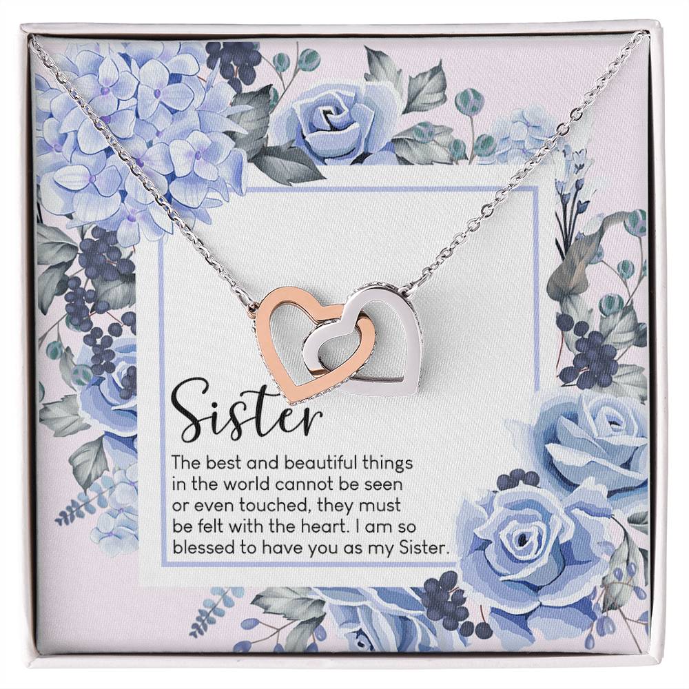 Sister The Best And Beautiful Things In The World Interlocking Hearts Necklace Birthday Gift