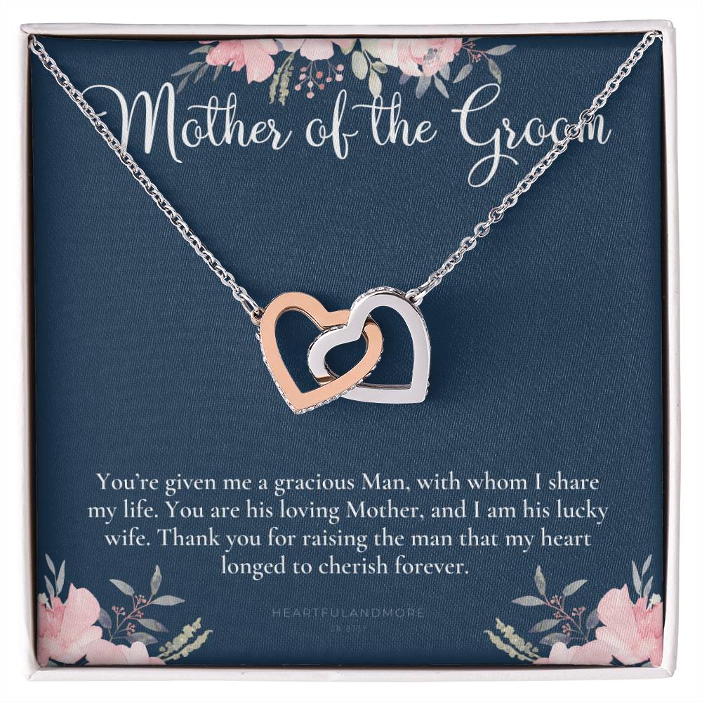 Mother Of The Groom Gift Necklace Wedding Gift Bridal Party Rehearsal Dinner Man Of My Dreams Parent Of Groom Mother In Law Gift Interlocking Hearts Necklace