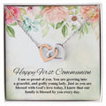 Happy First Communion Interlocking Hearts Necklace
