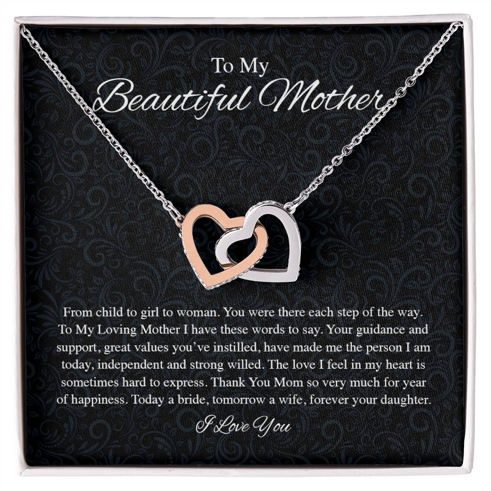 To My Beautiful Mother From Bride Interlocking Hearts Interlocking Hearts Necklace