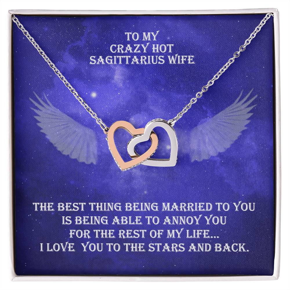 Hot Sagittarius Wife Interlocked Hearts Necklace With Personal Message Cadr And Jewelry Box. Interlocking Hearts Necklace