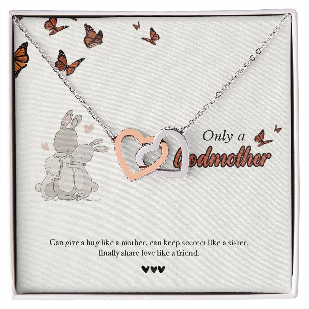Godmother Goddaughter Gift Necklace Emotional Message Card Cute Rabbit Interlocking Hearts Necklace