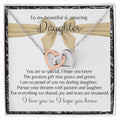 To My Beautiful Daughter 2 Hearts - Exclusive Offer Ribbon Interlocking Hearts Necklace