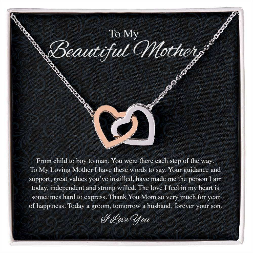 To My Beautiful Mother From Groom Interlocking Hearts Interlocking Hearts Necklace
