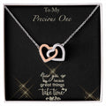 Never Give Up - Black Background Interlocking Hearts Necklace