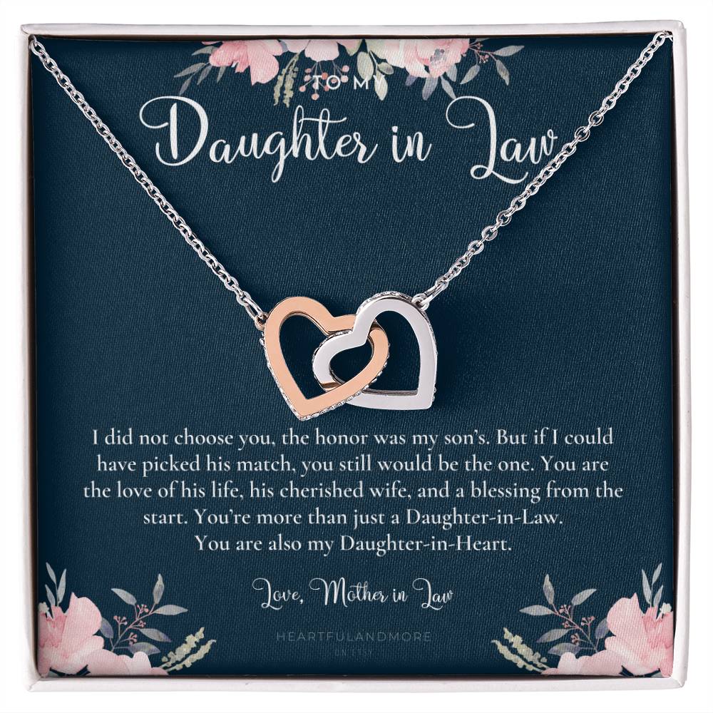 Daughter-In-Law Gift Necklace Wedding Gift Jewelry From Mother-In Law Gift For Bride Daughter-In-Heart Interlocking Hearts Necklace