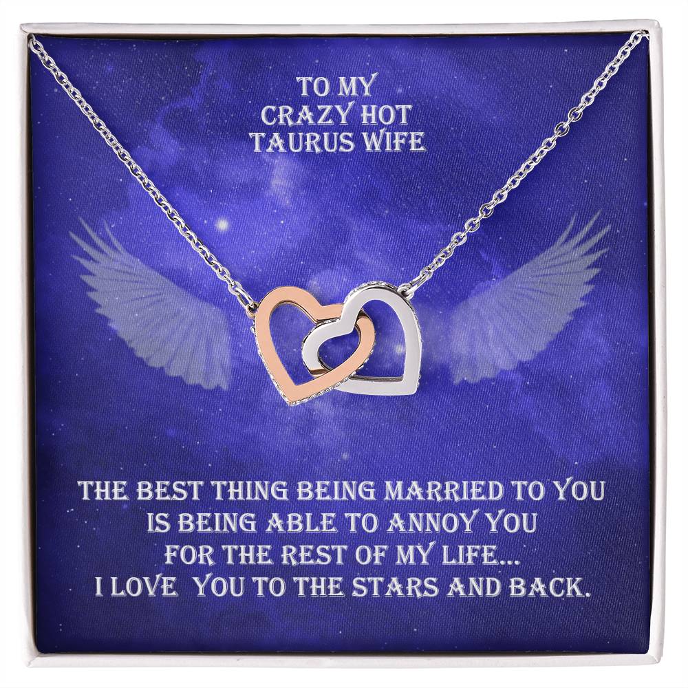 Hot Taurus Wife Interlocked Hearts Necklace With Personal Message Card And Jewelry Box. Interlocking Hearts Necklace