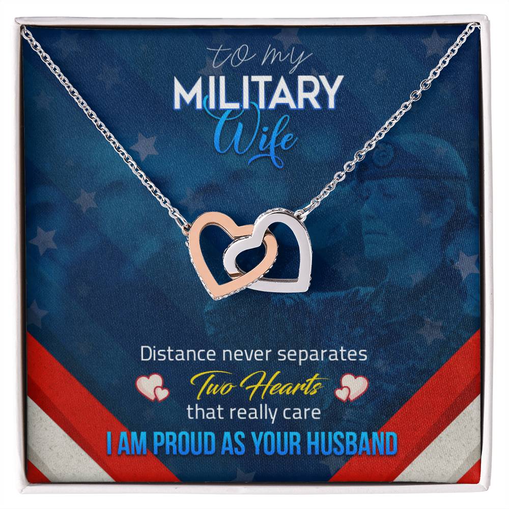 To My Military Wife-Double Heart Pendent Interlocking Hearts Necklace