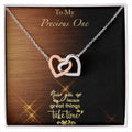 Great Things Take Time - Brushed Background Interlocking Hearts Necklace