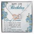 Happy 14Th Birthday Interlocking Hearts Necklace Message Card