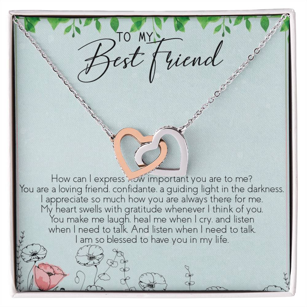To My Best Friend Interlocking Hearts Necklace Message Card