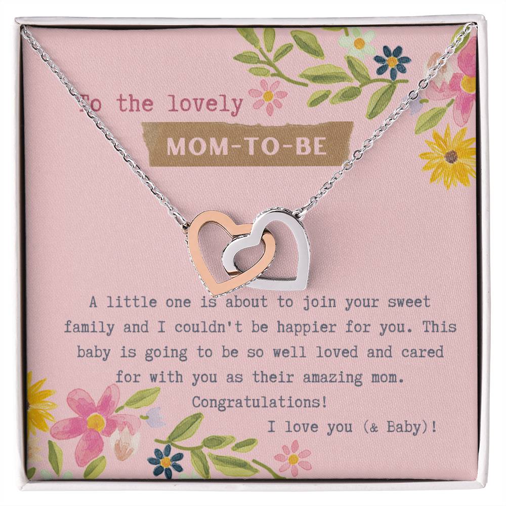 Mom To Be Interlocking Hearts Necklace Pink Floral Baby Shower