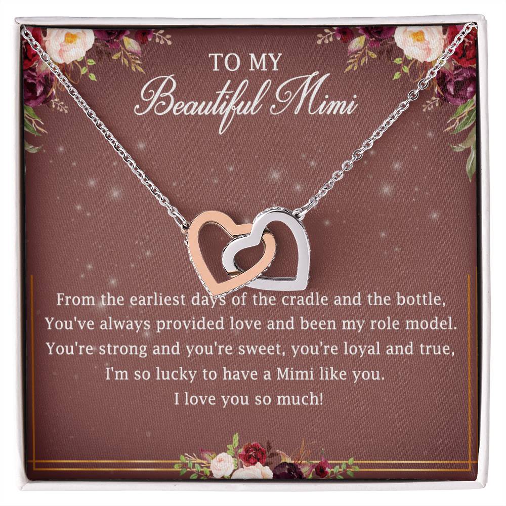 To My Beautiful Mimi Interlocking Hearts Necklace Message Card