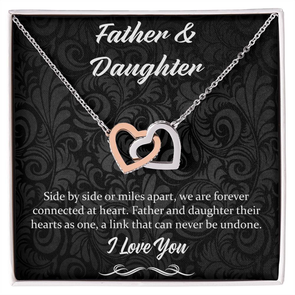 Side By Side Or Miles Apart - Father And Daughter Interlocking Hearts Necklace