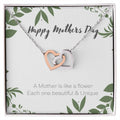 A Mother Is Like A Flower - Each One Beautiful & Unique Interlocked Hearts Mothers Day Gift Interlocking Hearts Necklace