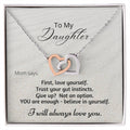 Gift For Daughter Linked Hearts Mom Says Encouragement Message Interlocking Hearts Necklace