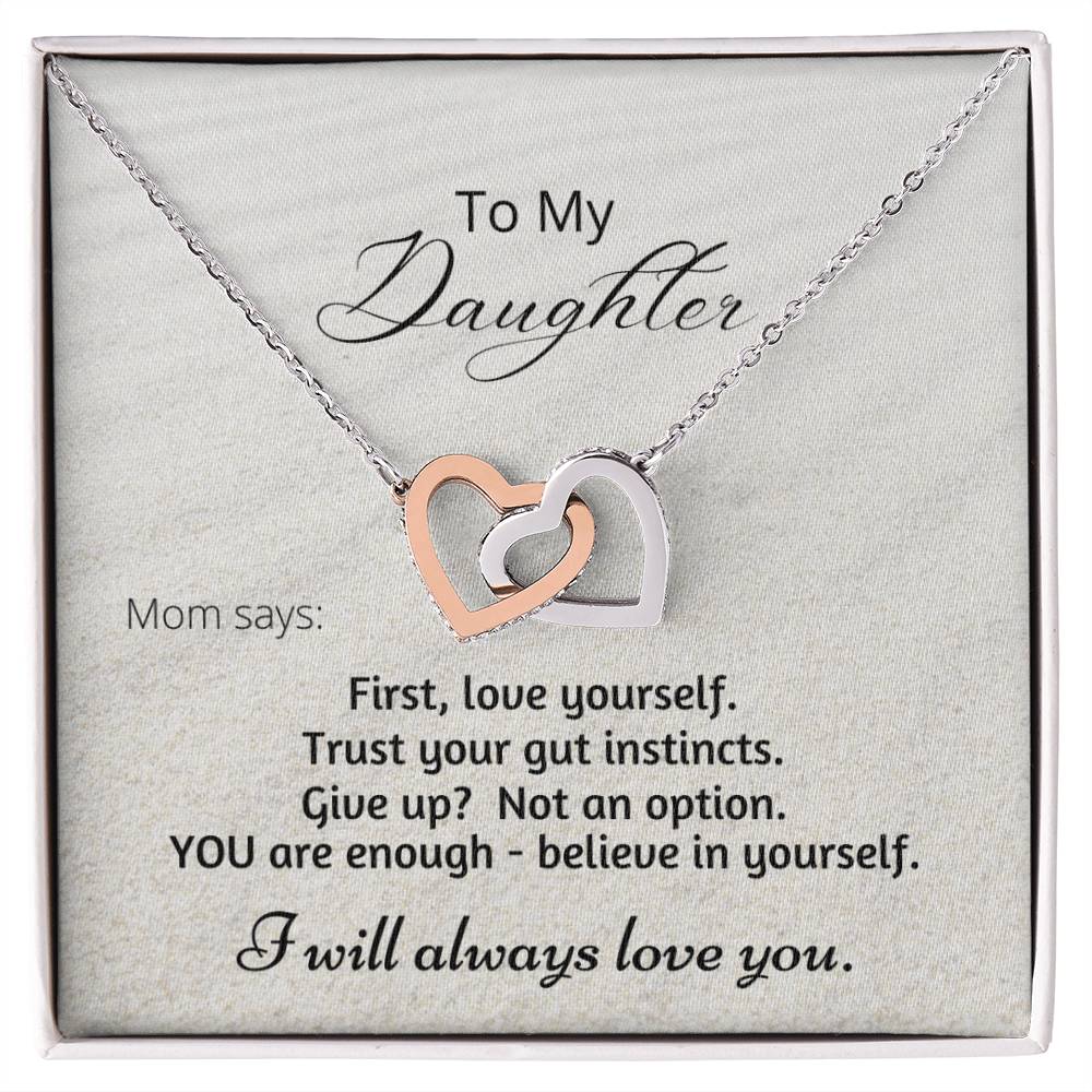Gift For Daughter Linked Hearts Mom Says Encouragement Message Interlocking Hearts Necklace
