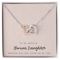 To My Amazing Bonus Daughter - Pink Interlocking Hearts Necklace