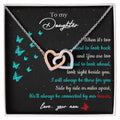 To My Daughter - Side By Side Or Miles Apart - Butterfly Interlocking Hearts Necklace