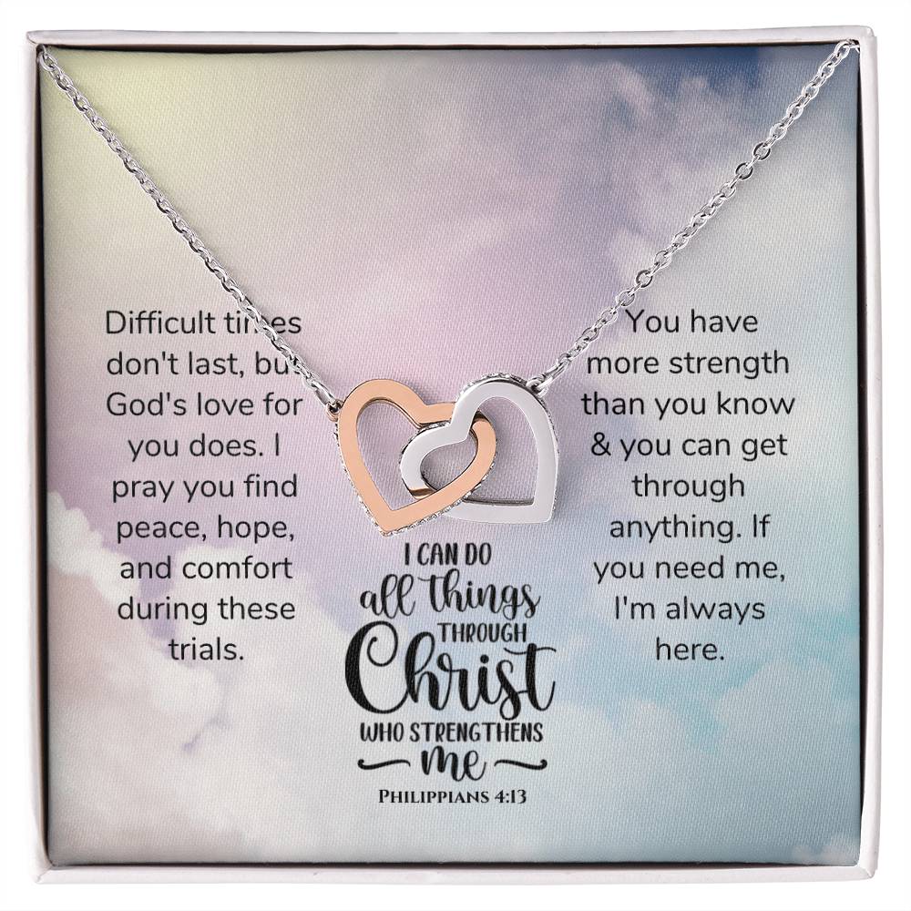 Scripture Encouragement Interlocking Hearts Necklace Philippians 413 Rainbow Clouds