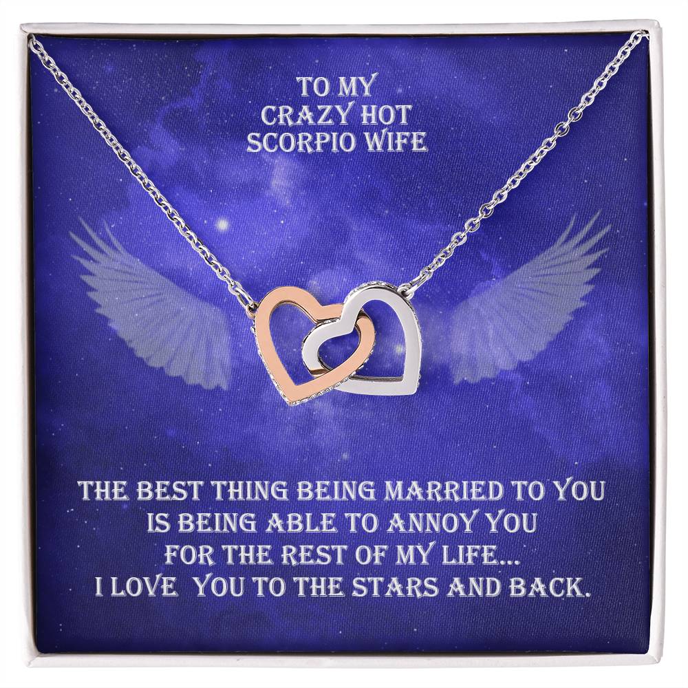 Hot Scorpio Wife Interlocked Hearts Necklace With Personal Message Card And Jewelry Box. Interlocking Hearts Necklace